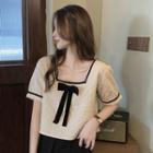 Square Neck Bow Cropped Blouse Almond - One Size