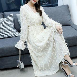 Long-sleeve Fringed Ruffled Dress