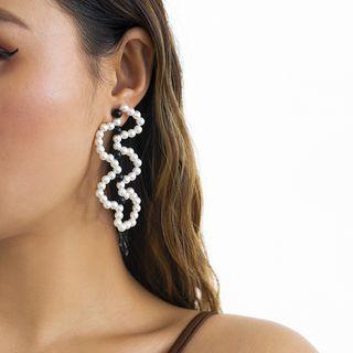 Faux Pearl Alloy Dangle Earring 2631 - 1 Pair - Pearl White - One Size