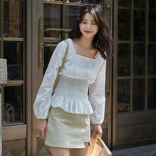 Smocked Eyelet Lace Blouse