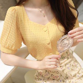 Sweetheart-neck Crinkled Blouse