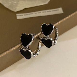 Heart Glaze Alloy Hoop Earring 1 Pair - Black - One Size