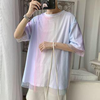 Gradient Print Mesh Panel Short-sleeve Tee