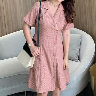 Plaid Short-sleeve Mini A-line Blazer Dress