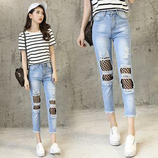Distressed Fishnet Jeans