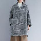 Buttoned Plaid Coat As Shown In Figure - One Size