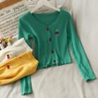 V-neck Cherry Embroidered Knit Top