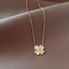 Cat Eye Stone Clover Necklace Gold - One Size