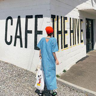 Slit-side Gingham Long Dress