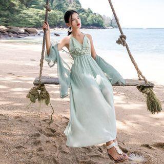 Set: Strappy Maxi Sun Dress + Light Jacket