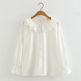 Plain Ruffle Collar Shirt White - One Size