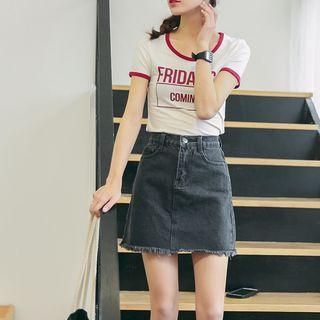 Fringed A-line Denim Shorts