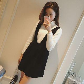 Set: Mock-neck Sweater + Overall Dress