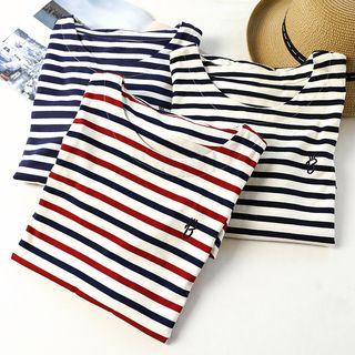 Striped Letter Embroidered Short Sleeve Dress