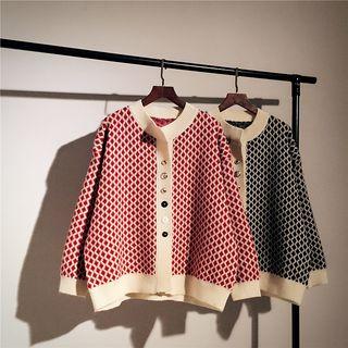 Button-detail Pattern Knit Cardigan