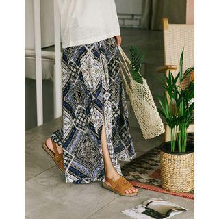 Slit-side Patterned Maxi Culottes