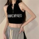 Lettering Zip Cropped Tank Top
