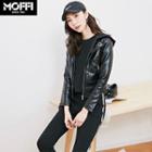 Mock Two-piece Hooded Faux Leather Jacket