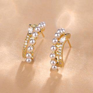 Faux Pearl Hoop Earring Qr-211 - 1 Pr - Gold - One Size