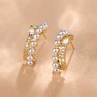 Faux Pearl Hoop Earring Qr-211 - 1 Pr - Gold - One Size