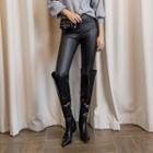 Faux-leather Leggings Pants Black - One Size