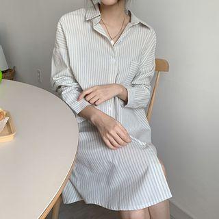 Boxy-fit Stripe Shirtdress Sky Blue - One Size