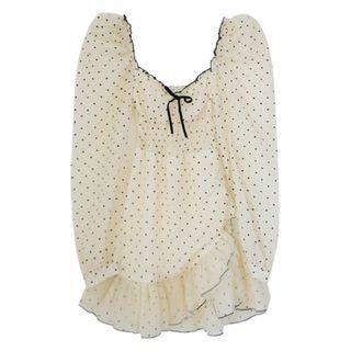 Long-sleeve Dotted Ruffle Hem Mini A-line Dress