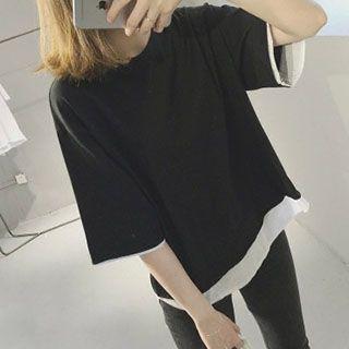 Mock Two-piece Elbow-sleeve T-shirt