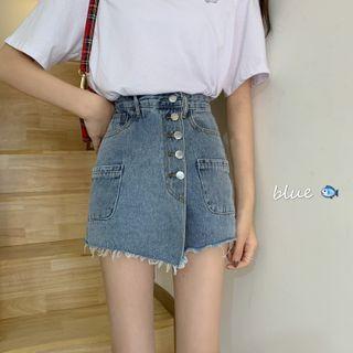 High-waist Denim Mini A-line Skort