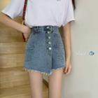 High-waist Denim Mini A-line Skort