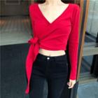 Long-sleeve Side-tie Cropped T-shirt