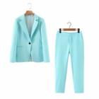 Plain Single-button Blazer / High-waist Dress Pants
