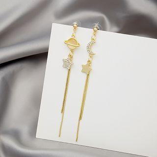 Planet Moon & Star Asymmetrical Fringed Earring 1 Pair - E1762-5 - Gold - One Size