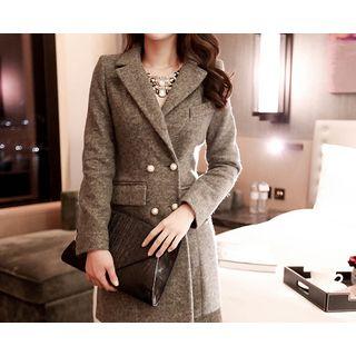 Faux-pearl Button Double-breasted Coat