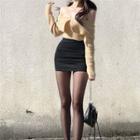 Off-shoulder Plain Knit Top / Plain Mini Skirt