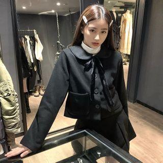 Bow Detail Button Coat / Mini A-line Skirt