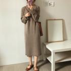 Long-sleeve V-neck Plain Sweater Dress
