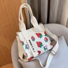 Strawberry Print Canvas Crossbody Bag