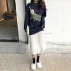 Pleated Midi Skirt / Crocodile Print Sweater
