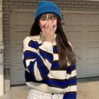 Long-sleeve Turtle Neck Striped Sweater