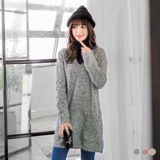 Marled Knit V-neck Hoodie