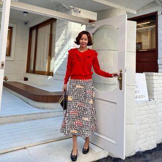 Letter Print A-line Long Skirt