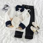 Faux Shearling Panel Jacket / Straight-cut Jeans
