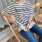 Letter-embroider Striped T-shirt