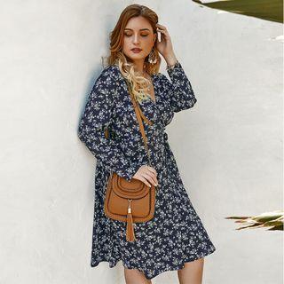 Plus Size Long-sleeve Floral Print A-line Dress