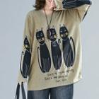 Cat Print Long-sleeve T-shirt Cat Print - Light Brown - One Size