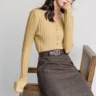 Square Neck Buttoned Knit Top