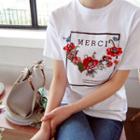 Floral Embroidered Lettering T-shirt