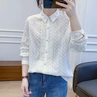 Floral Embroidered Eyelet Shirt White - One Size