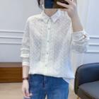 Floral Embroidered Eyelet Shirt White - One Size